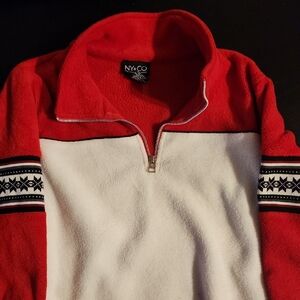 New York & Company Red White Zip Up Sweater Sporty Design